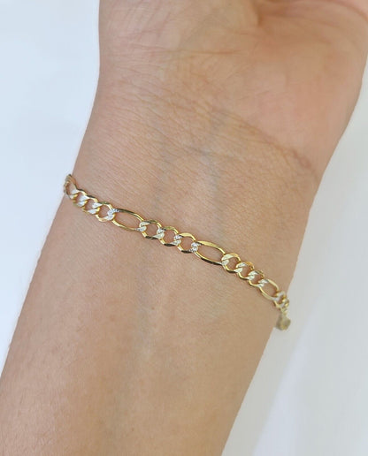 Real 10k Yellow Gold Figaro link Bracelet 3mm 7.5" Inch Men women Diamond Cut - GoldenlinQ