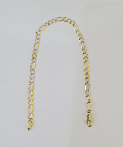 Real 10k Yellow Gold Figaro link Bracelet 3mm 7.5" Inch Men women Diamond Cut - GoldenlinQ