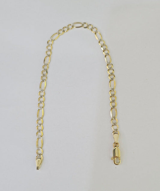 Real 10k Yellow Gold Figaro link Bracelet 3mm 7.5" Inch Men women Diamond Cut - GoldenlinQ