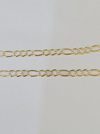 Real 10k Yellow Gold Figaro link Bracelet 3mm 7.5" Inch Men women Diamond Cut - GoldenlinQ