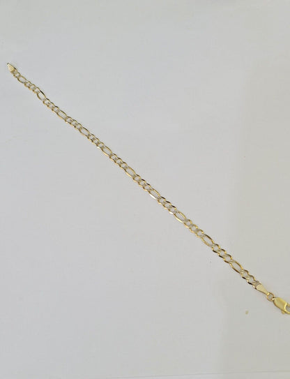 Real 10k Yellow Gold Figaro link Bracelet 3mm 7.5" Inch Men women Diamond Cut - GoldenlinQ
