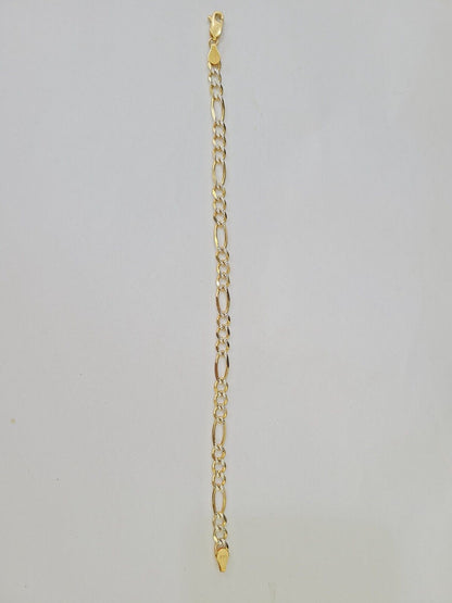 Real 10k Yellow Gold Figaro link Bracelet 5mm 8" Inch Men women Diamond Cut - GoldenlinQ