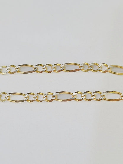Real 10k Yellow Gold Figaro link Bracelet 5mm 8" Inch Men women Diamond Cut - GoldenlinQ