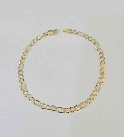 Real 10k Yellow Gold Figaro link Bracelet 5mm 8" Inch Men women Diamond Cut - GoldenlinQ