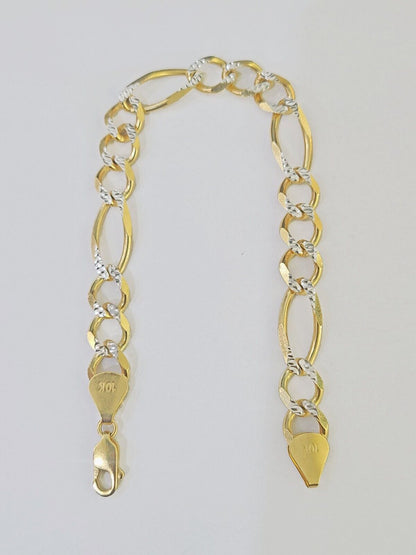 Real 10k Yellow Gold Figaro link Bracelet 9mm 8.5" Inch Solid Diamond Cut - GoldenlinQ