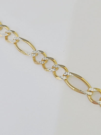 Real 10k Yellow Gold Figaro link Bracelet 9mm 8.5" Inch Solid Diamond Cut - GoldenlinQ