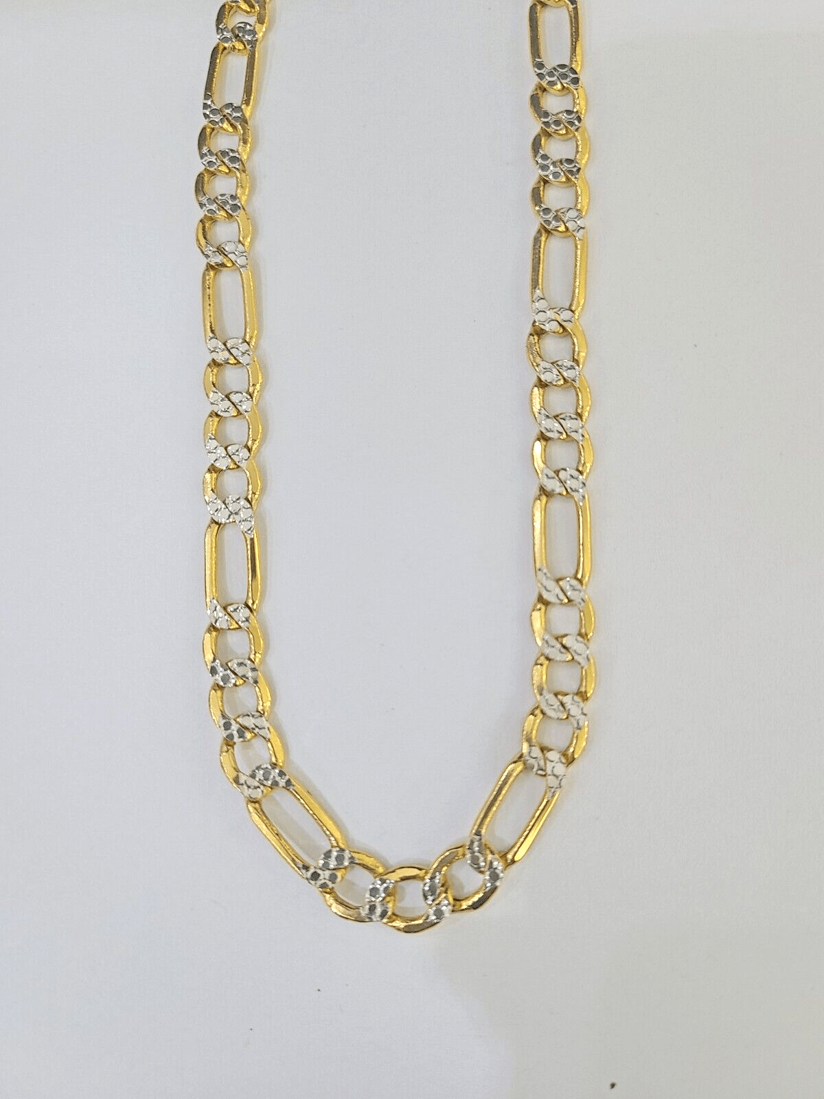 Real 10k Yellow Gold Figaro Link Chain 7mm 24 Inch Diamond Cut Necklace - Reva Jeweler