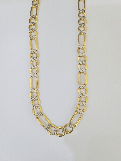 Real 10k Yellow Gold Figaro Link Chain 7mm 24 Inch Diamond Cut Necklace - Reva Jeweler