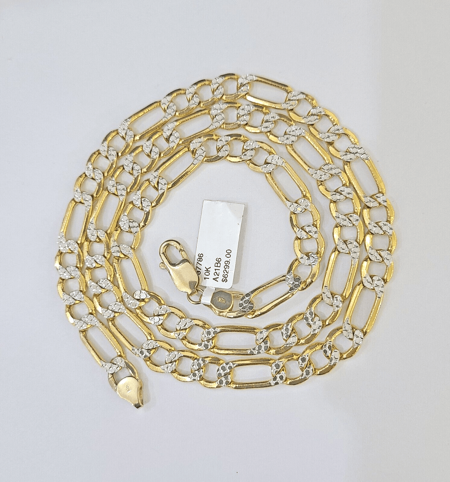 Real 10k Yellow Gold Figaro Link Chain 7mm 24 Inch Diamond Cut Necklace - Reva Jeweler