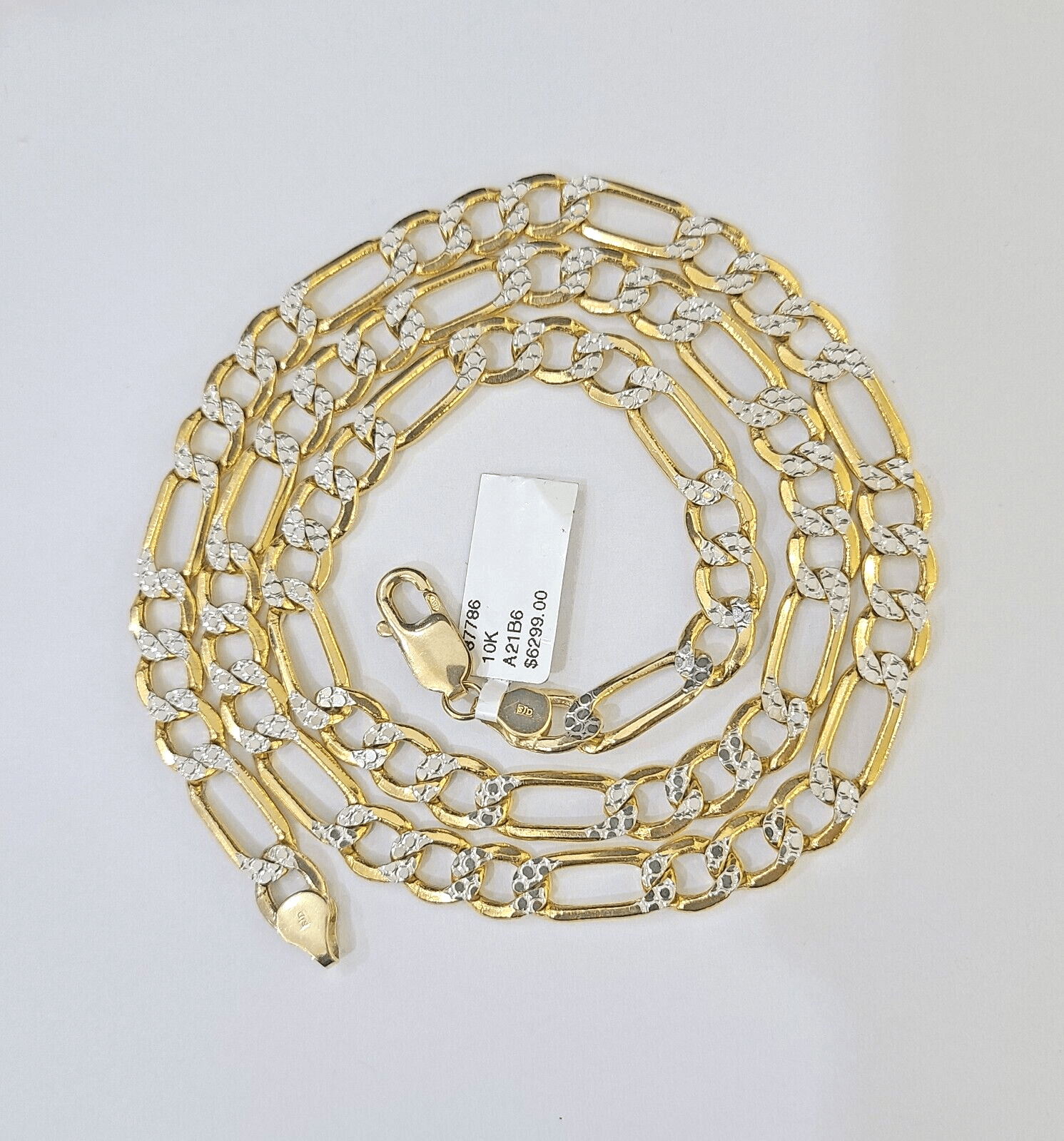 Real 10k Yellow Gold Figaro Link Chain 7mm 24 Inch Diamond Cut Necklace - Reva Jeweler