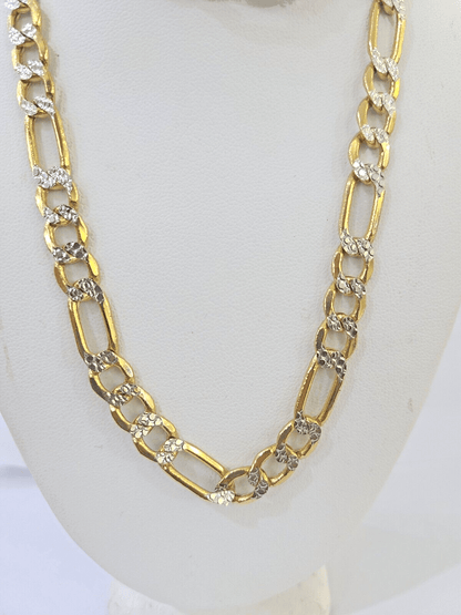Real 10k Yellow Gold Figaro Link Chain 7mm 24 Inch Diamond Cut Necklace - Reva Jeweler