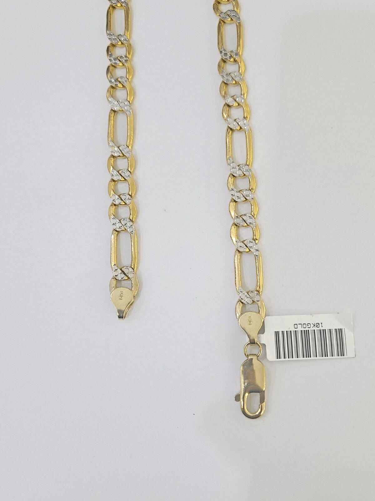 Real 10k Yellow Gold Figaro Link Chain 7mm 24 Inch Diamond Cut Necklace - Reva Jeweler