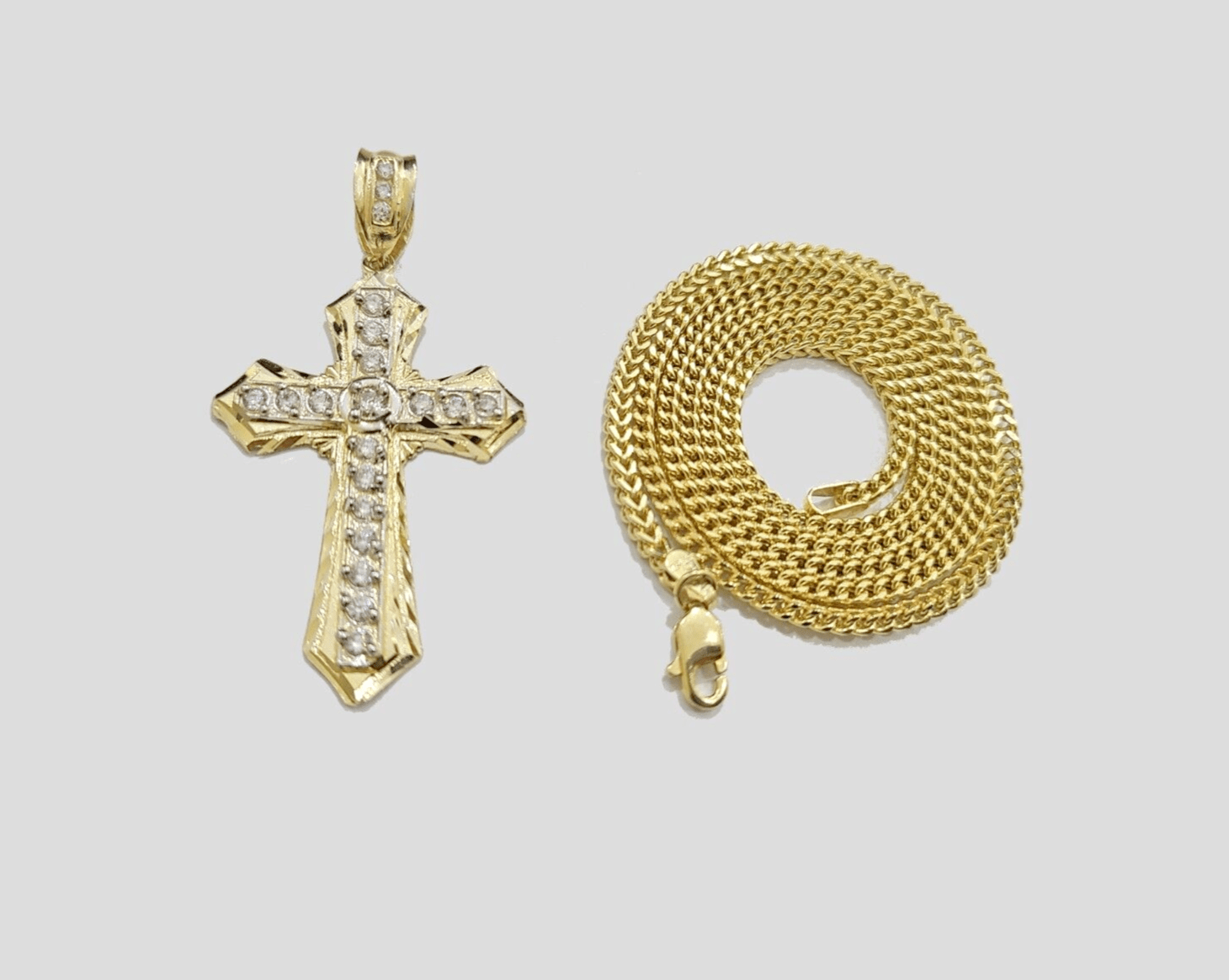 Real 10k Yellow Gold Franco Chain 2.5mm 20" inch Necklace Jesus Cross Charm 10kt - Reva Jeweler