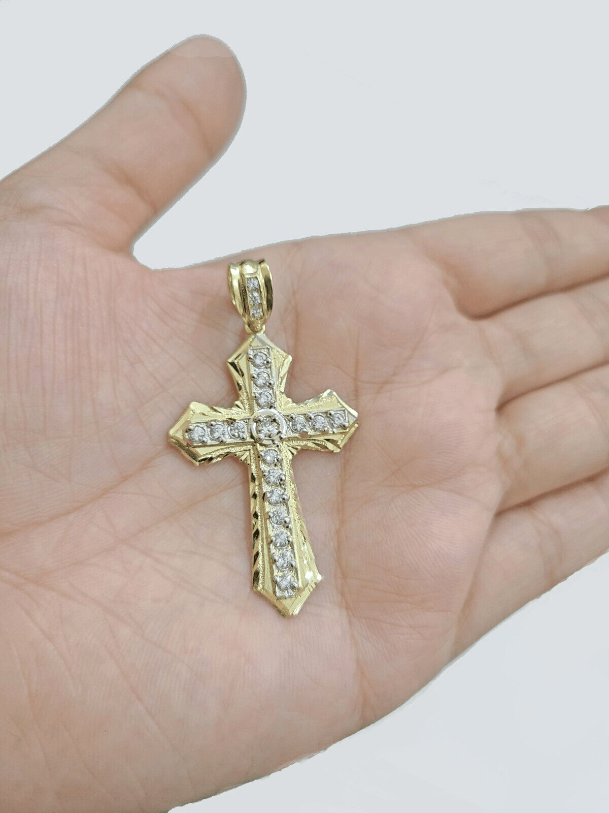 Real 10k Yellow Gold Franco Chain 2.5mm 20" inch Necklace Jesus Cross Charm 10kt - Reva Jeweler