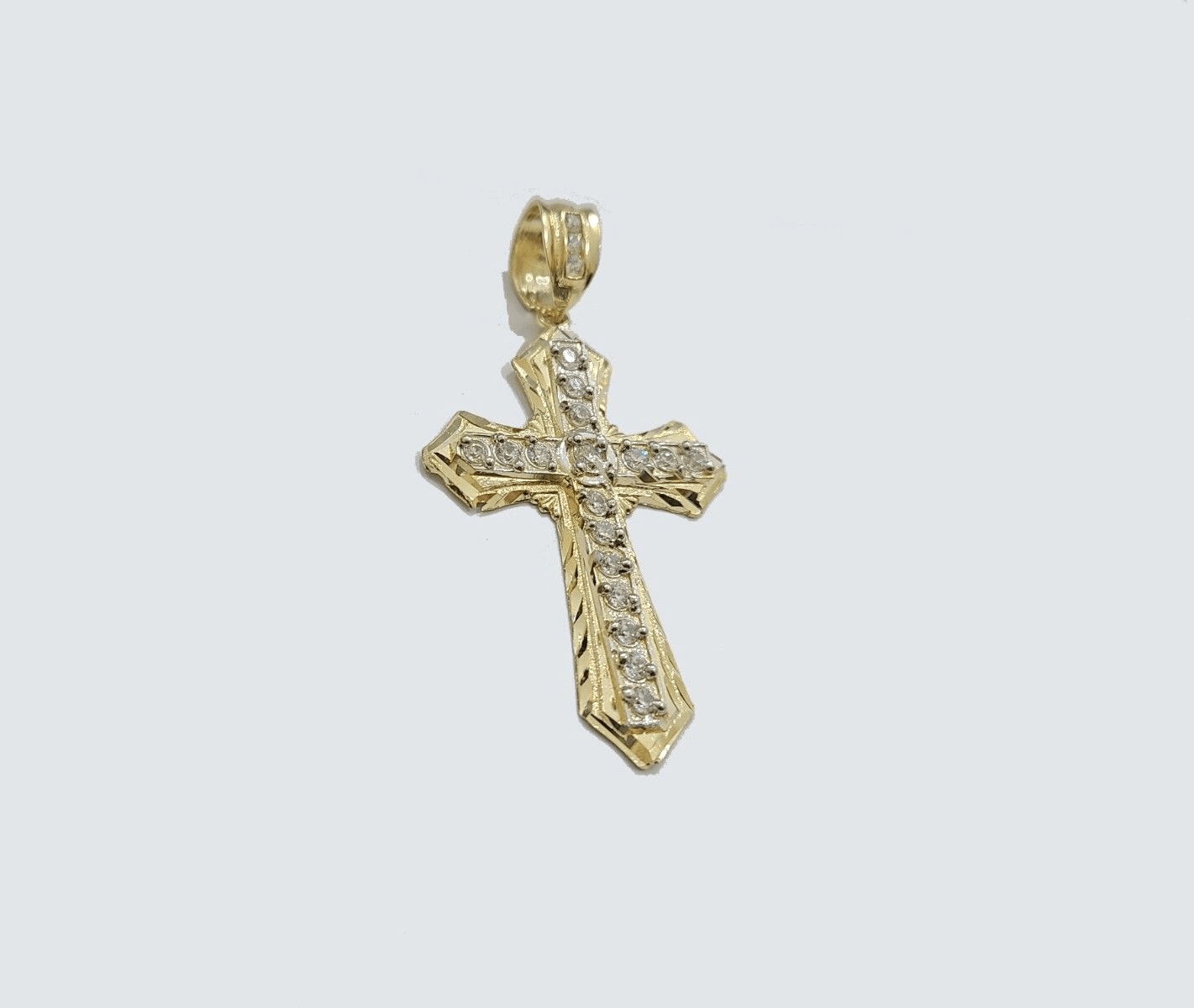 Real 10k Yellow Gold Franco Chain 2.5mm 22" inch Necklace Jesus Cross Charm 10kt - Reva Jeweler