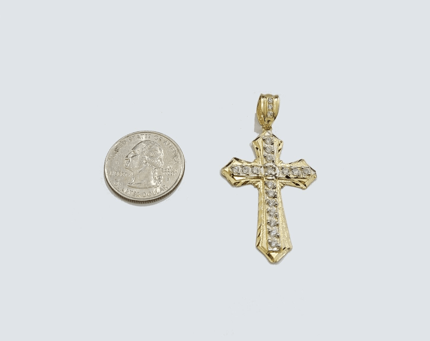 Real 10k Yellow Gold Franco Chain 2.5mm 22" inch Necklace Jesus Cross Charm 10kt - Reva Jeweler
