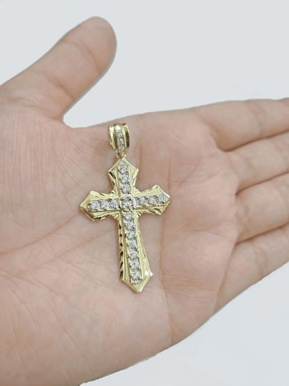 Real 10k Yellow Gold Franco Chain 2.5mm 22" inch Necklace Jesus Cross Charm 10kt - Reva Jeweler