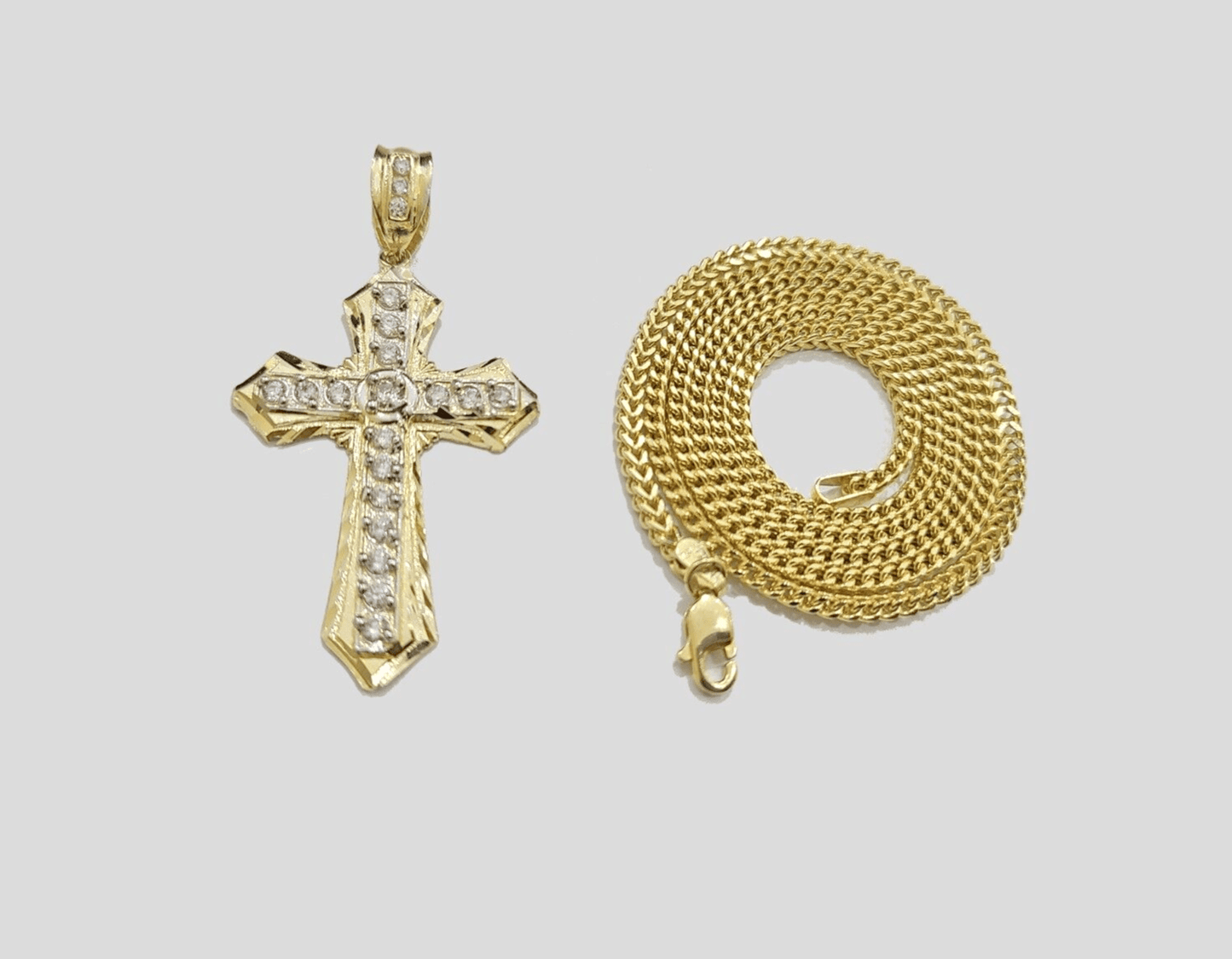 Real 10k Yellow Gold Franco Chain 2.5mm 26" inch Necklace Jesus Cross Charm 10kt - Reva Jeweler