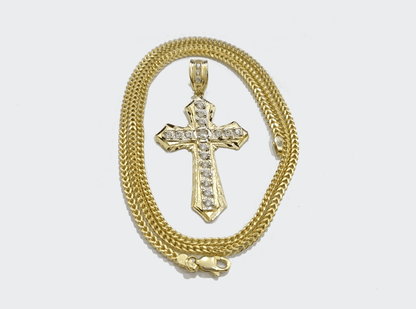 Real 10k Yellow Gold Franco Chain 2.5mm 26" inch Necklace Jesus Cross Charm 10kt - Reva Jeweler