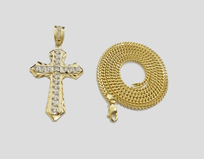 Real 10k Yellow Gold Franco Chain 2.5mm 28" inch Necklace Jesus Cross Charm 10kt - Reva Jeweler