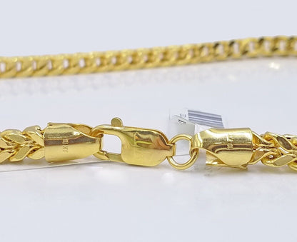 Real 10k Yellow Gold Franco Necklace 5mm 22" inch Short length Men's 10kt Chain - Reva Jeweler