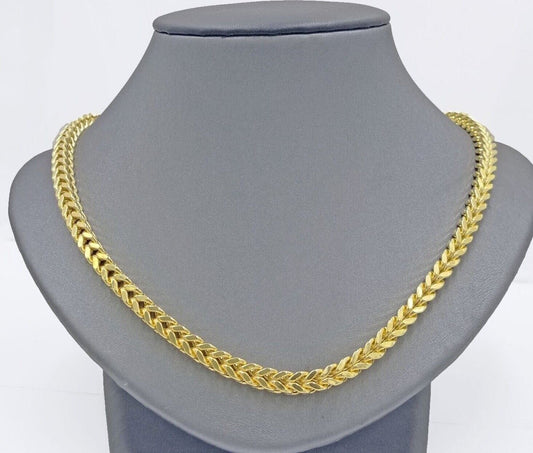 Real 10k Yellow Gold Franco Necklace 5mm 22" inch Short length Men's 10kt Chain - Reva Jeweler