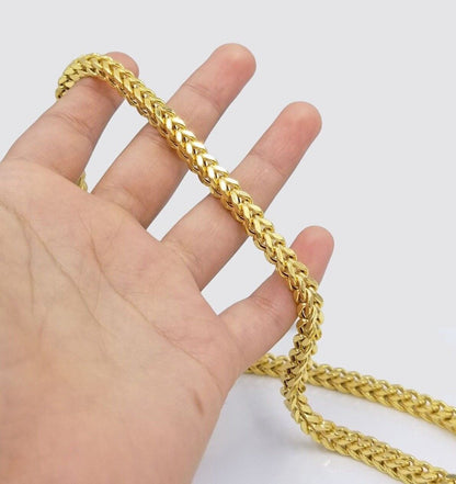 Real 10k Yellow Gold Franco Necklace 5mm 22" inch Short length Men's 10kt Chain - Reva Jeweler