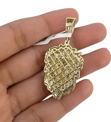 Real 10K Yellow Gold Genuine Diamond Lion Head Pendant Pink Eye Lion Charm - Reva Jeweler