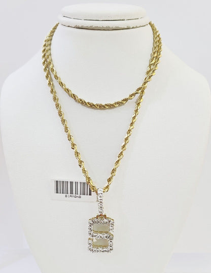 Real 10k Yellow Gold Genuine Diamond "S" Initial Pendent with 22 Inch Rope Chain - Reva Jeweler