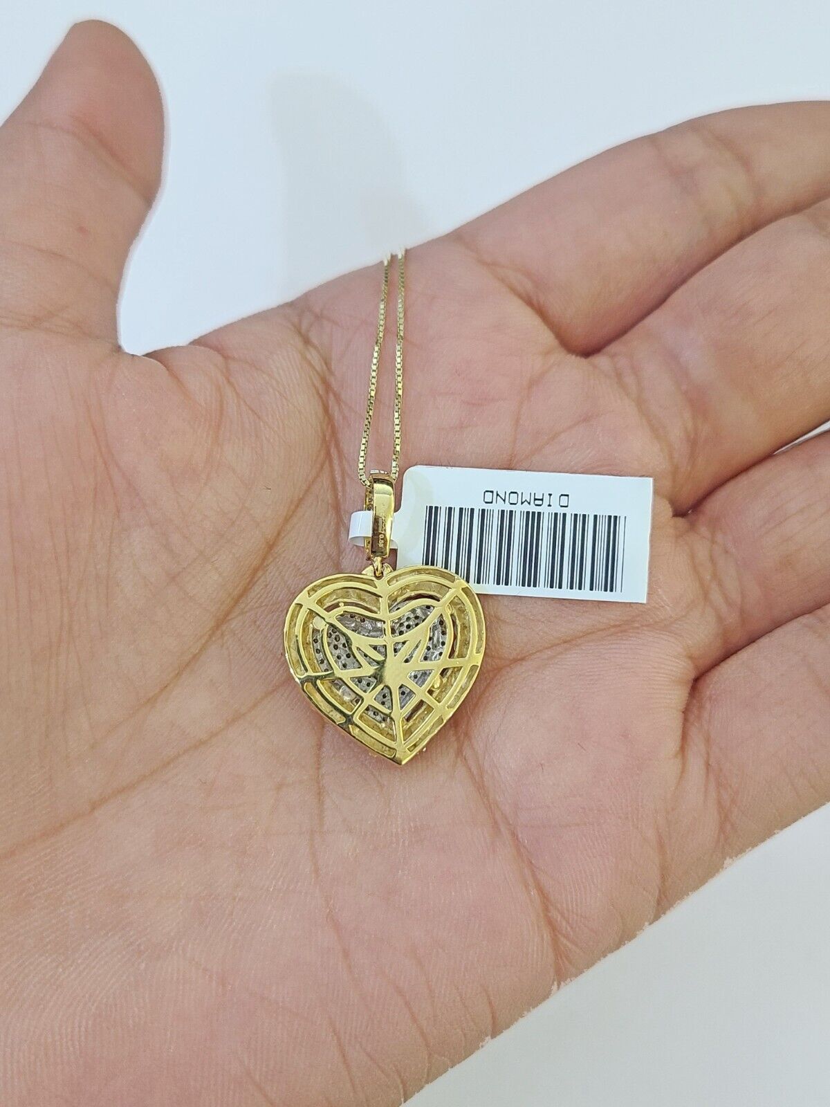 Real 10k Yellow Gold Heart Diamond Pendant Box Chain Necklace Set Women - Reva Jeweler