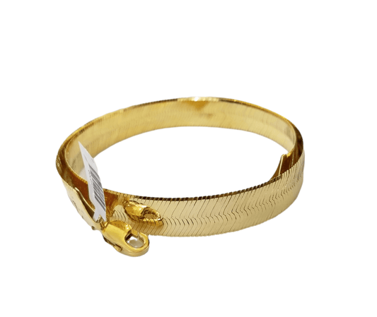 Real 10K Yellow Gold Herring Bone Chain 14mm Necklace 22" Inch Lobster lock - Reva Jeweler