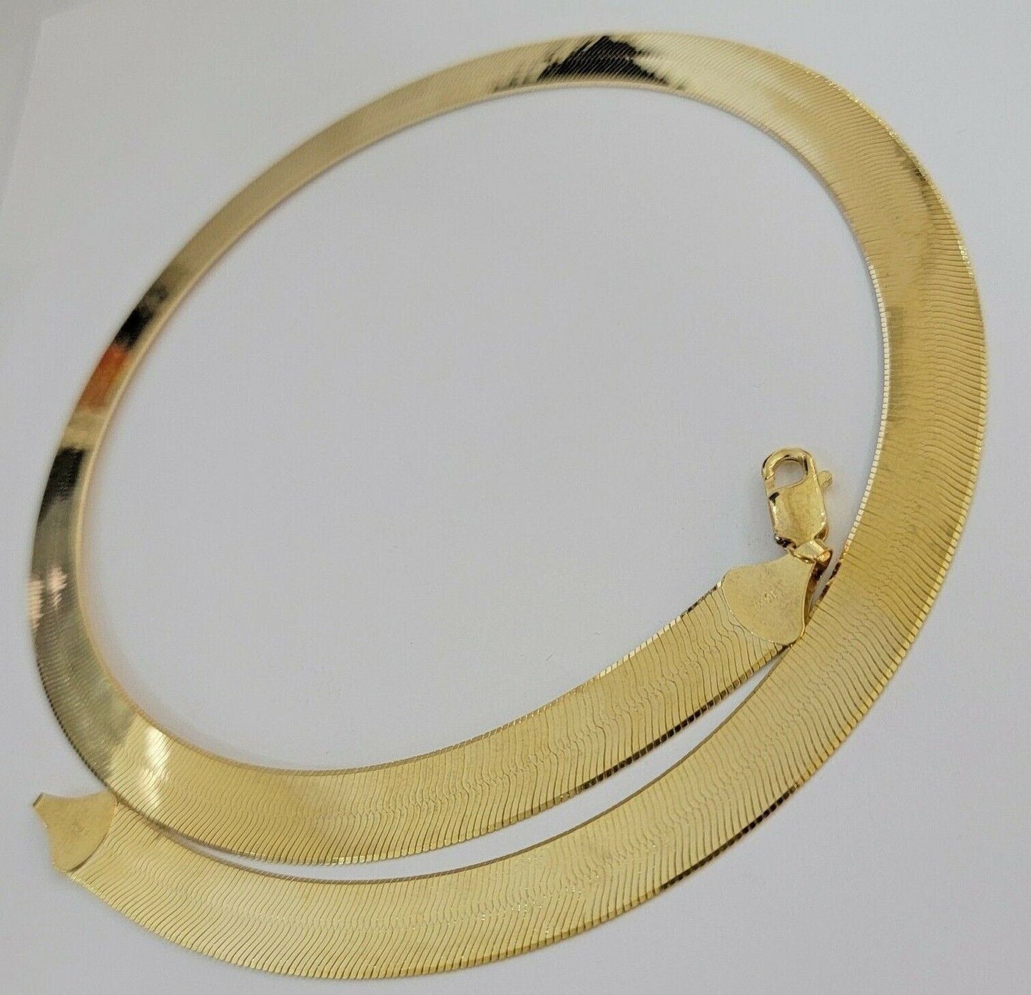 Real 10k Yellow Gold Herring Bone Chain Necklace 12mm 18 Inch Lobster lock 10kt - Reva Jeweler