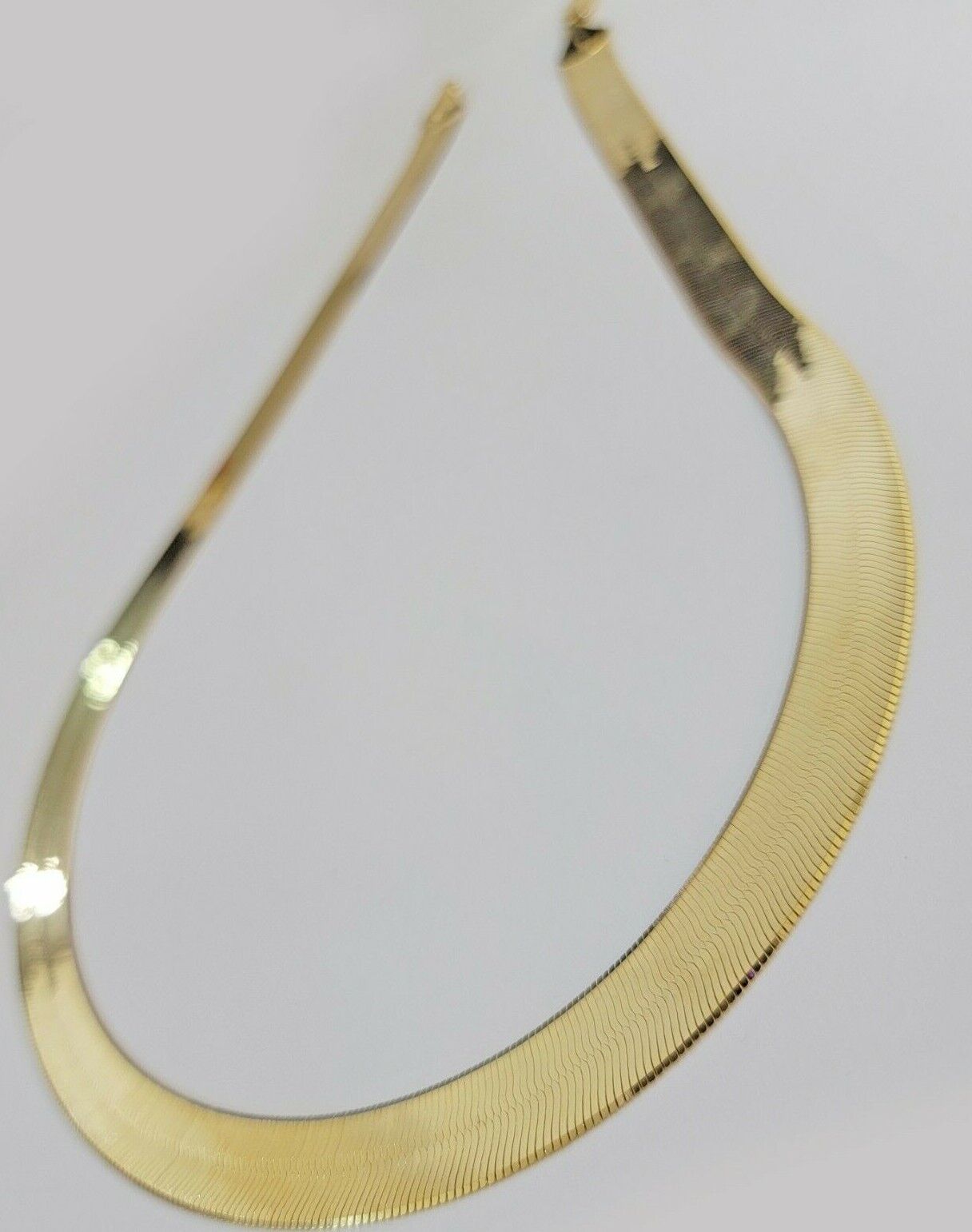Real 10k Yellow Gold Herring Bone Chain Necklace 12mm 18 Inch Lobster lock 10kt - Reva Jeweler