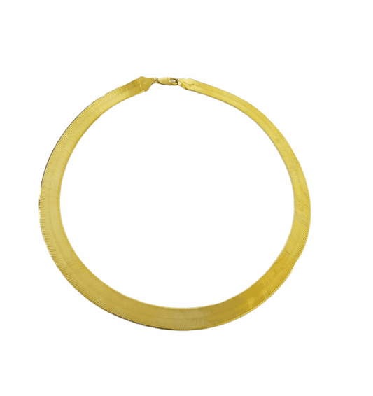 Real 10K Yellow Gold Herringbone 11mm Necklace Chain 20" Inch Solid Lobster Lock - Reva Jeweler