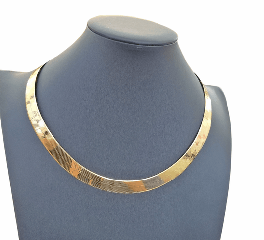 Real 10K Yellow Gold Herringbone 11mm Necklace Chain 20" Inch Solid Lobster Lock - Reva Jeweler