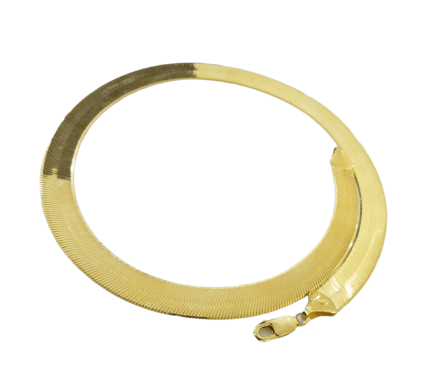 Real 10K Yellow Gold Herringbone 11mm Necklace Chain 20" Inch Solid Lobster Lock - Reva Jeweler