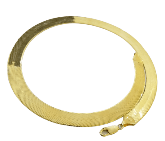 Real 10K Yellow Gold Herringbone 11mm Necklace Chain 22" Inch Lobster Lock Solid - Reva Jeweler