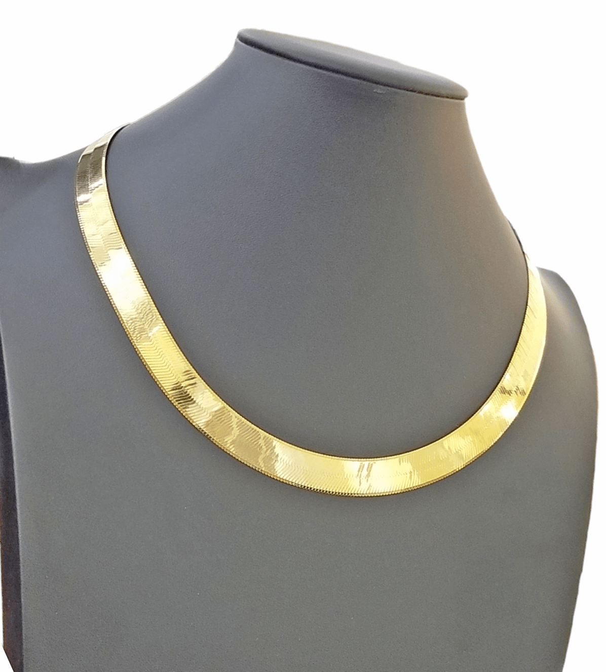 Real 10K Yellow Gold Herringbone 11mm Necklace Chain 22" Inch Lobster Lock Solid - Reva Jeweler