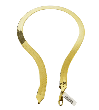 Real 10K Yellow Gold Herringbone 11mm Necklace Chain 23 Inch Solid Lobster Lock - Reva Jeweler