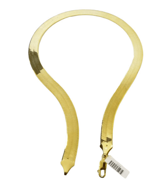 Real 10K Yellow Gold Herringbone 11mm Necklace Chain 23 Inch Solid Lobster Lock - Reva Jeweler
