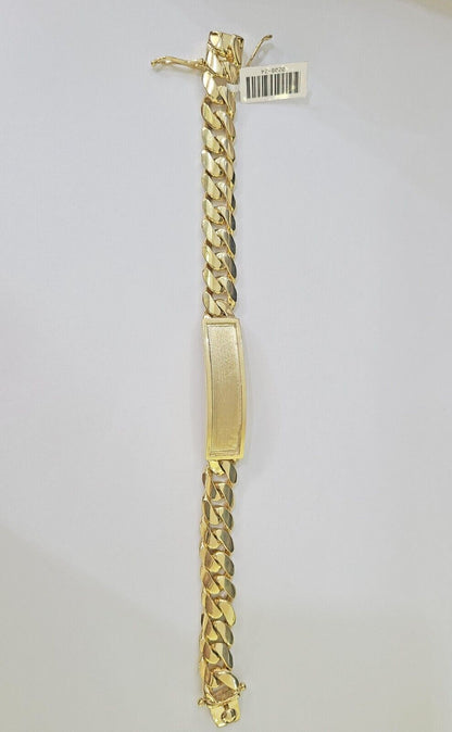 Real 10K Yellow Gold ID Bracelet Miami Cuban Link Solid 12mm 9" inch Name Plate - GoldenlinQ