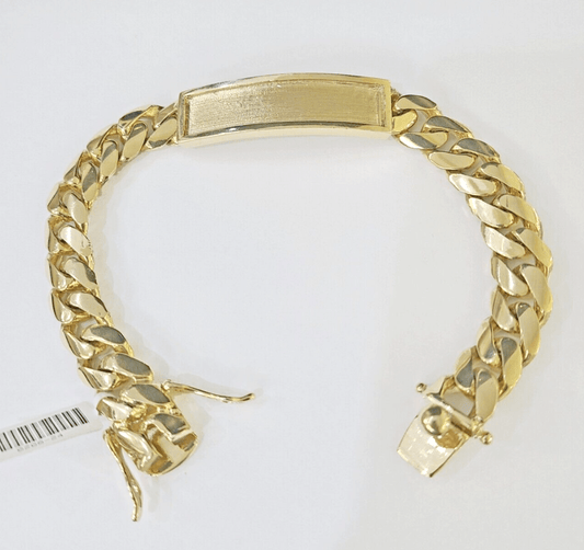 Real 10K Yellow Gold ID Bracelet Miami Cuban Link Solid 12mm 9" inch Name Plate - GoldenlinQ
