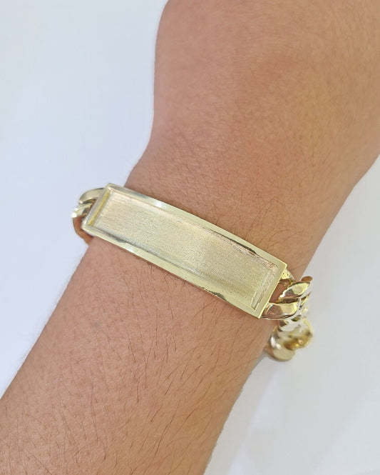 Real 10K Yellow Gold ID Bracelet Miami Cuban Link Solid 12mm 9" inch Name Plate - GoldenlinQ