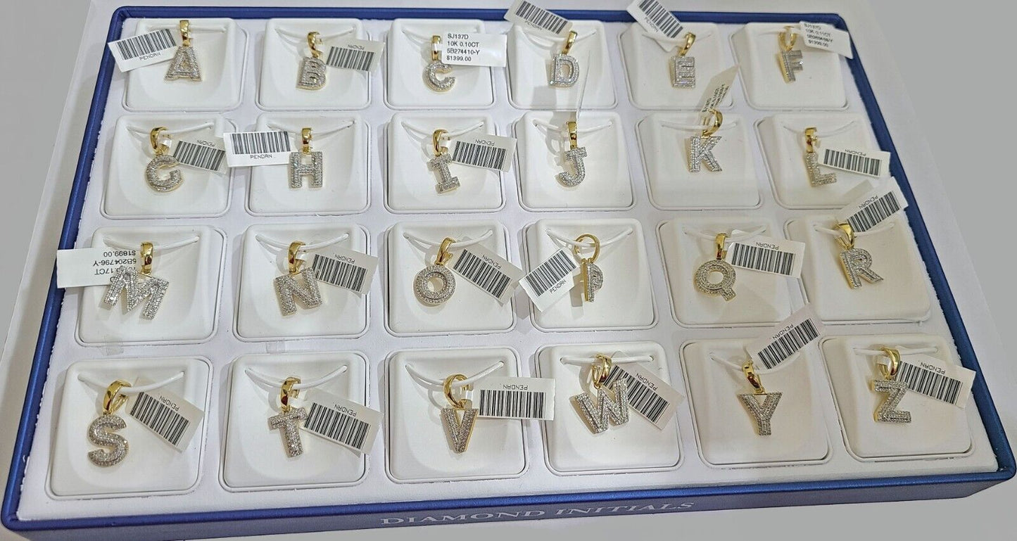 Real 10K Yellow Gold Initials Diamond Cut Charm A - Z Pendant Alphabets - GoldenlinQ