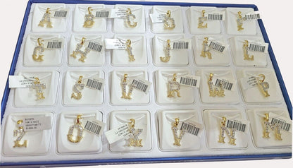 Real 10K Yellow Gold Initials Diamond Cut Charm A - Z Pendant Alphabets - GoldenlinQ