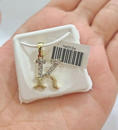 Real 10K Yellow Gold Initials Diamond Cut Charm A - Z Pendant Alphabets - GoldenlinQ