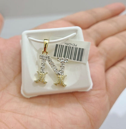 Real 10K Yellow Gold Initials Diamond Cut Charm A - Z Pendant Alphabets - GoldenlinQ