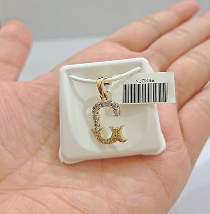Real 10K Yellow Gold Initials Diamond Cut Charm A - Z Pendant Alphabets - GoldenlinQ