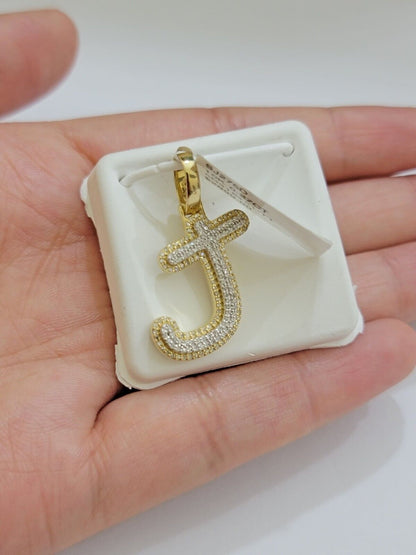 Real 10k Yellow Gold J Charm Pendant Letter Initial With Diamonds For Mens - Reva Jeweler