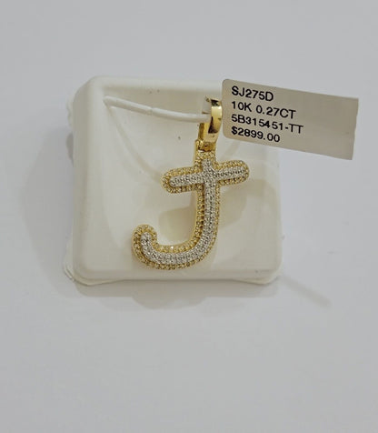 Real 10k Yellow Gold J Charm Pendant Letter Initial With Diamonds For Mens - Reva Jeweler